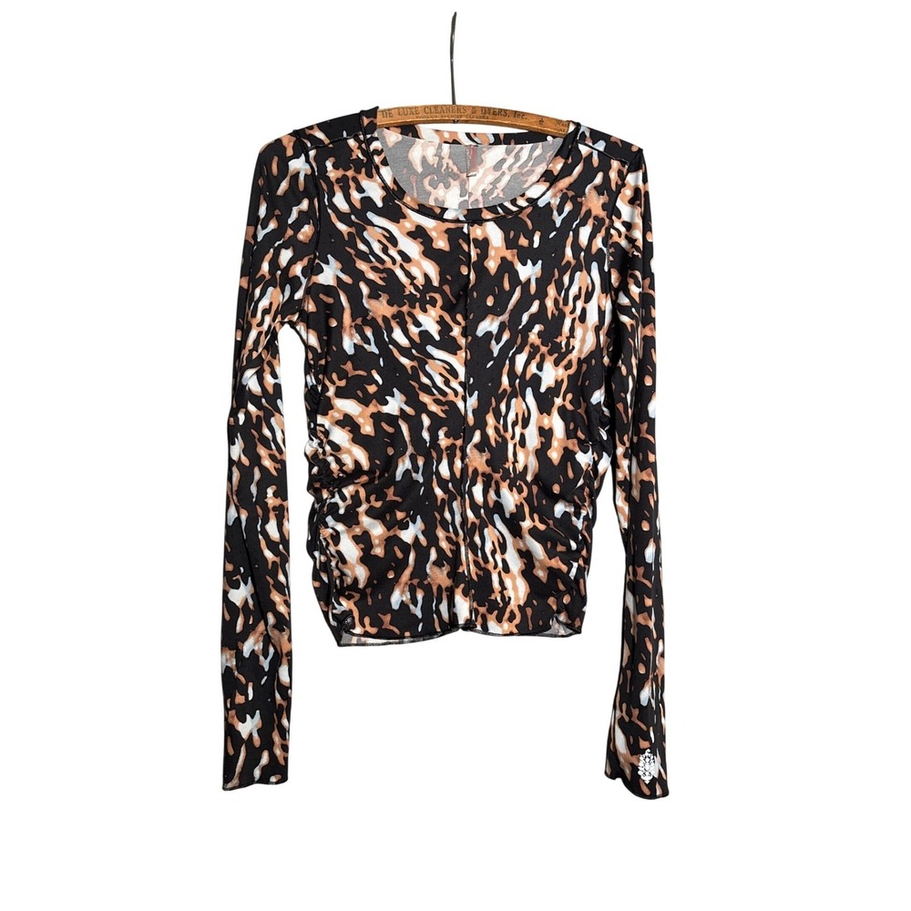 Free People Movement Womens S Abstract Animal Print Ruched Long Sleeve Top Boho